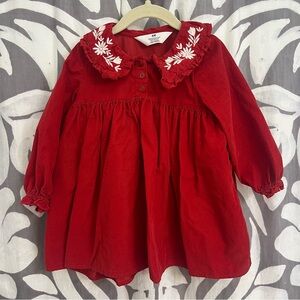 H&M Red Corduroy Embroidered Dress